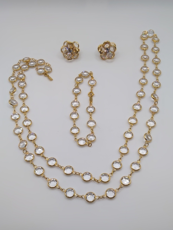 Swarovski Jewelry - Swarovski Clear Crystal Long Necklace, Bracelet, And Matching Clip Earrings